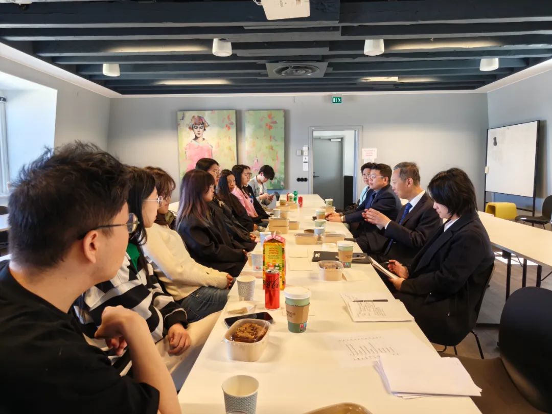 中国驻瑞典大使崔爱民与哥特兰省中国留学生代表座谈。中国驻瑞典大使馆供图